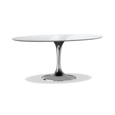 Tulip Pedestal Dining Table, Oval, Polished Nickel Base, Carrara Marble Top - Image 1