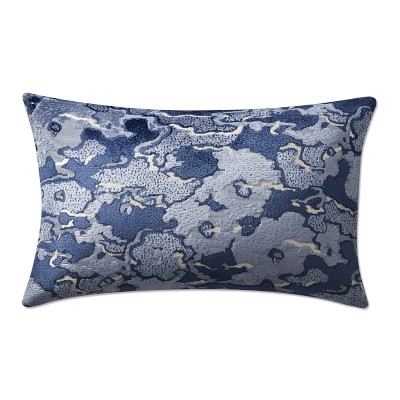 Cumulus Velvet Jacquard Lumbar Pillow Cover, 14" X 22", Blue - Image 0