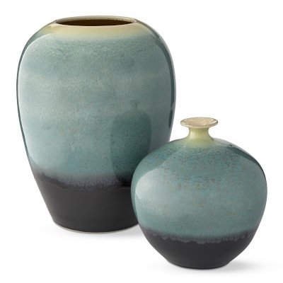 Teal Ombre Reactive Glaze Vase,large, Jade - Image 1