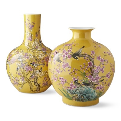 Yellow Hummingbird Ginger Jar Gourd Vase - Image 1