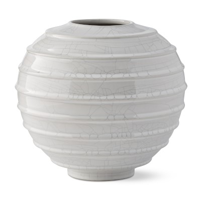 Horizontal Ridged Vase, Small, White Crackle - Image 0