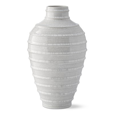 Horizontal Ridged Vase, Large, White Crackle - Image 0