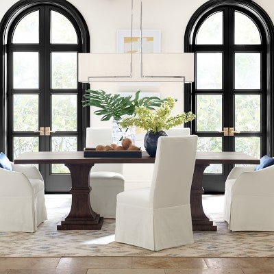 Double Pedestal Rectangular Dining Table, Grey - Image 1