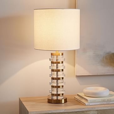 Clear Disc Table Lamp + USB, Antique Brass - Image 1