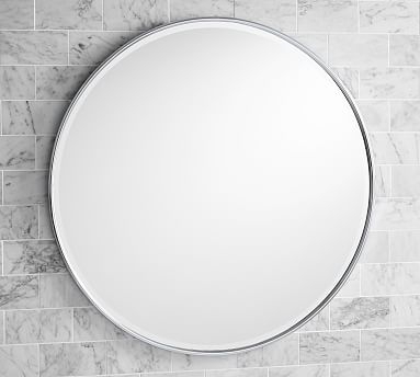 Vintage Round Mirror, 30", Chrome - Image 1