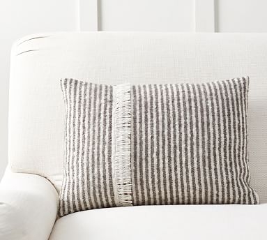 Cozy Ticking Stripe Lumbar Pillow Cover, 14 x 20", Charcoal - Image 0