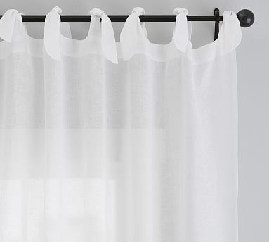 Belgian Flax Linen Sheer Tie-Top Curtain, White, 50" x 96" - Image 3