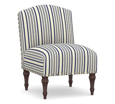 Monroe Upholstered Slipper Chair, Polyester Wrapped Cushions, Antique Stripe Blue - Image 1