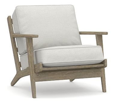 Raylan Upholstered Armchair with Brown Finish, Down Blend Wrapped Cushions, Basketweave Slub Ivory - Image 1