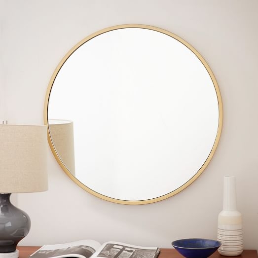Metal Framed Round, Mirror, Brass - Image 0