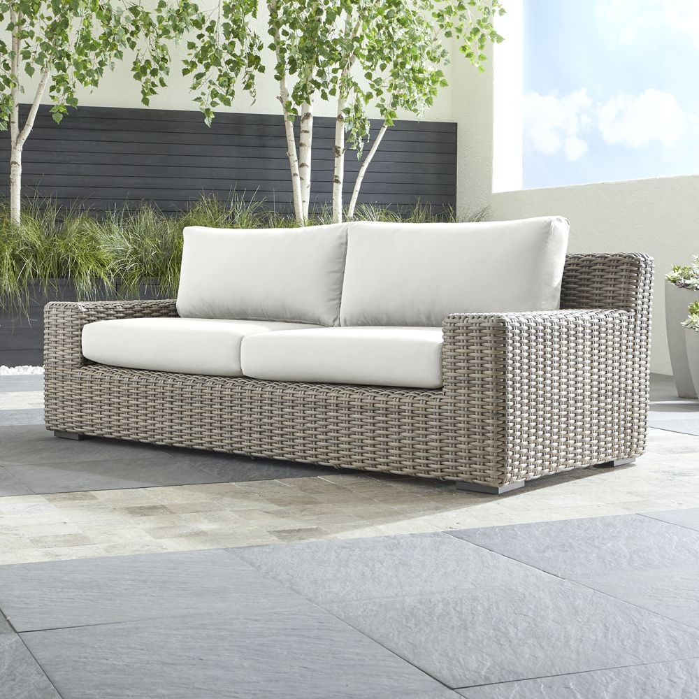 Abaco 83" Resin Wicker Outdoor Sofa with White Sand Sunbrella ® Cushions - Image 1