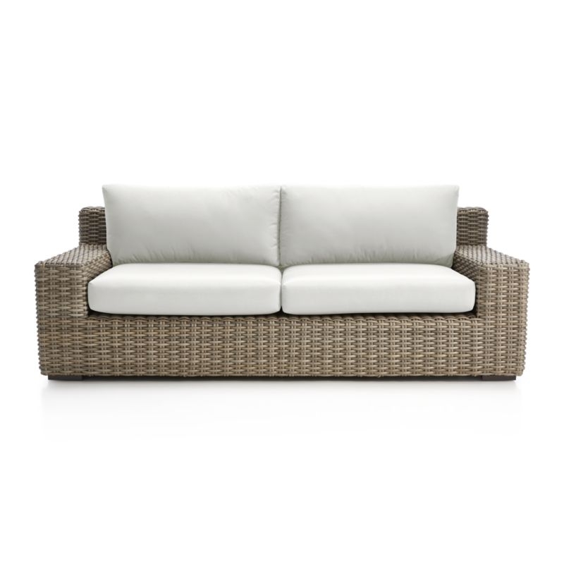 Abaco Resin Wicker Outdoor Sofa with White Sand Sunbrella Â® Cushions - Image 0