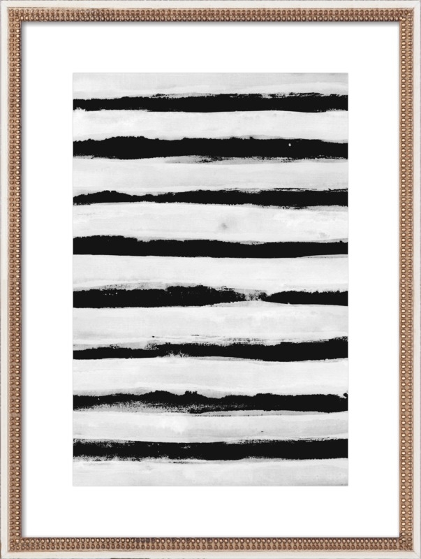 Black and White Stripes -20"x28" -Ornate - Distressed Cream Double Bead Wood, frame - Image 0
