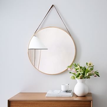 Modern Hanging Mirror, Natural + Tan - Image 0