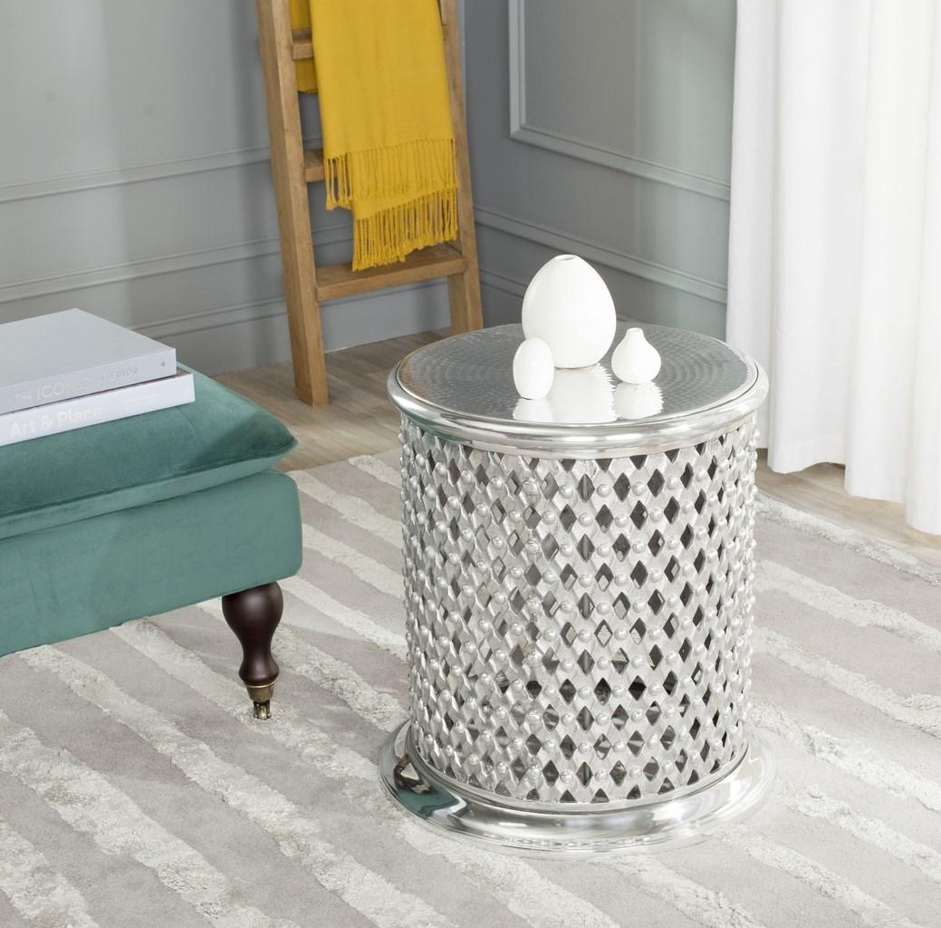 Metal Lace Table Stool - Silver - Arlo Home - Image 1