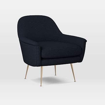 Phoebe Chair, Twill, Black Indigo, Brass, - Image 0
