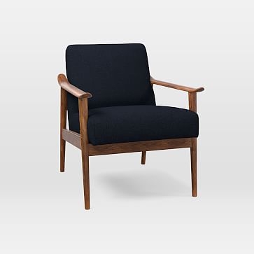 Mid-Century Show Wood Chair, Twill, Black Indigo, Pecan - Image 1