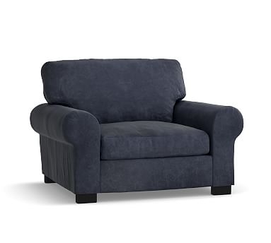 Turner Roll Arm Leather Grand Armchair 48", Down Blend Wrapped Cushions, Statesville Indigo Blue - Image 1