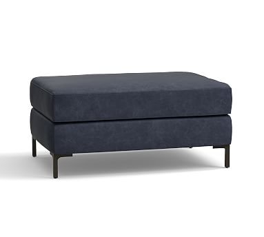 Jake Leather Sectional Ottoman with Bronze Legs, Down Blend Wrapped Cushions, Statesville Indigo Blue - Image 0