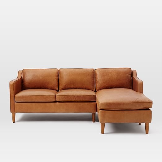 Hamilton 2-Piece Leather Chaise Sectional - Cigar - Left Arm Loveseat, RIGHT CHAISE - Image 1