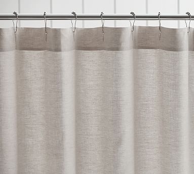 Belgian Flax Linen Hemstitch Shower Curtain, 72", Flax - Image 1