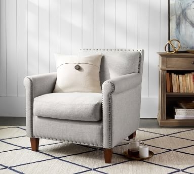 SoMa Roscoe Upholstered Armchair, Polyester Wrapped Cushions, Basketweave Slub Oatmeal - Image 1