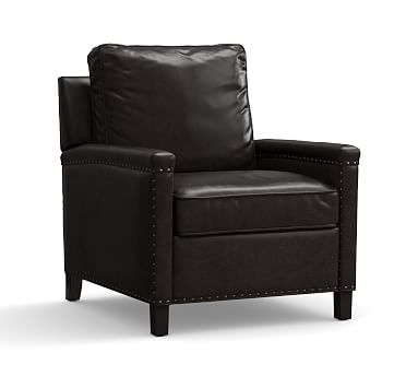 Tyler Square Arm Leather Recliner with Nailheads, Down Blend Wrapped Cushions, Vintage Midnight - Image 1