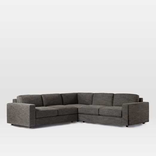 Urban 3-Piece L-Shaped Sectional, Small-Chenille Tweed, Pewter - Image 0