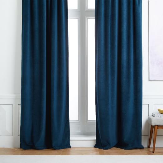 Worn Velvet Curtain - Regal Blue, Blackout Lined - 96'' - Image 0
