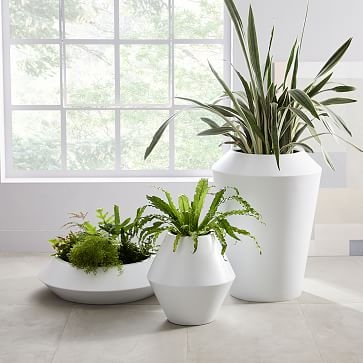 Modern Faceted Planter, White, 22" - Image 1
