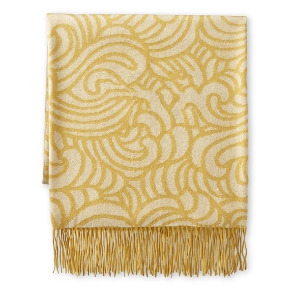 Williams Sonoma Novelty Patterned Jacquard Cashmere Throw, Waves, Yellow - Image 0