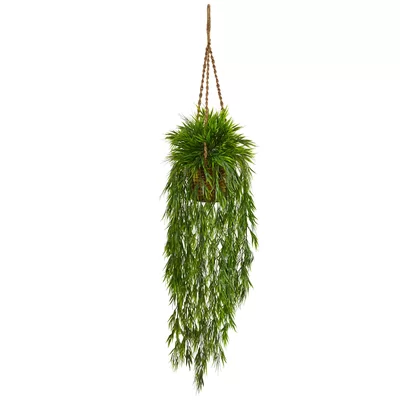 Artificial Mini Bamboo Hanging Plant in Basket - Image 0