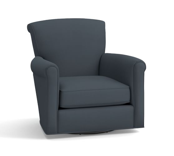 Irving Upholstered Swivel Armchair, Polyester Wrapped Cushions, Performance Tweed Navy - Image 0