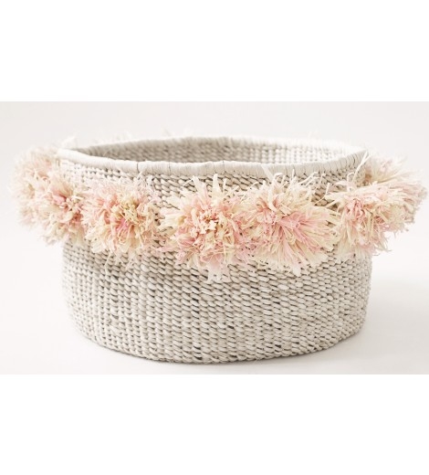 KAMBIRI POM POM FLOOR BASKET, PINK - Image 0