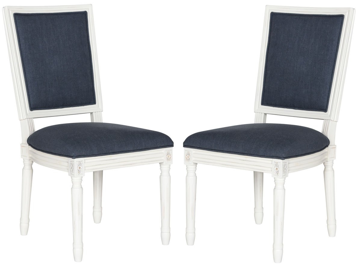 Buchanan 19''H French Brasserie Linen Rect Side Chair (Set of 2) - Navy/Cream - Arlo Home - Image 0