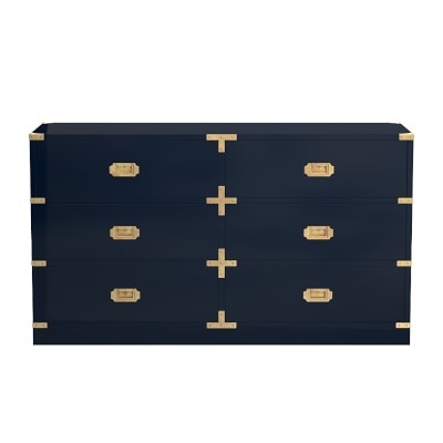 Campaign 6 Drawer Dresser, Navy Lacquer, Antique Brass - Image 0