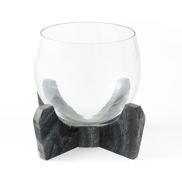 Marble + Glass Cross Base Terrarium, Medium, Gray - Image 0