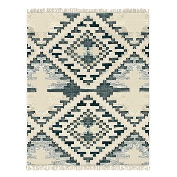 Checkerboard Diamond Wool Dhurrie, Midnight, 8'x10' - Image 1