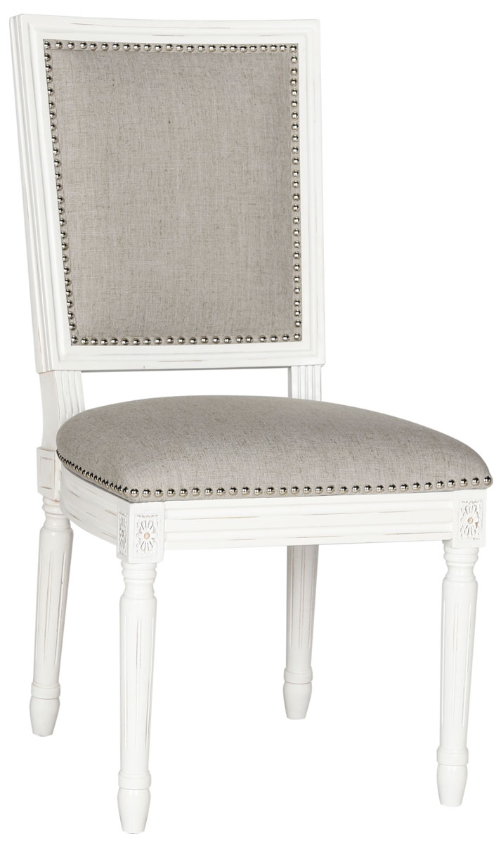 Buchanan 19''H French Brasserie Linen Rect Side Chair (Set of 2) - Silver Nail Heads - Light Grey/Cream - Arlo Home - Image 2