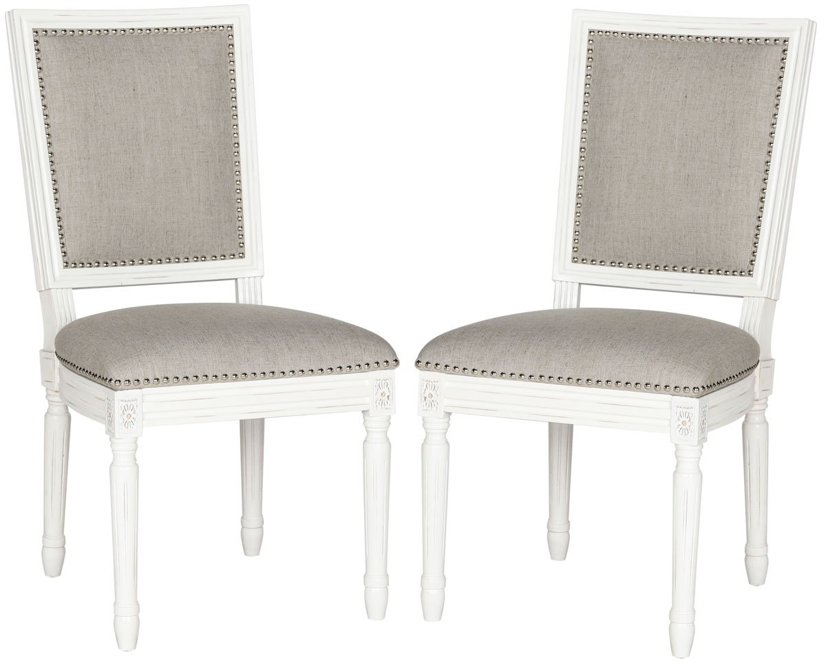 Buchanan 19''H French Brasserie Linen Rect Side Chair (Set of 2) - Silver Nail Heads - Light Grey/Cream - Arlo Home - Image 3