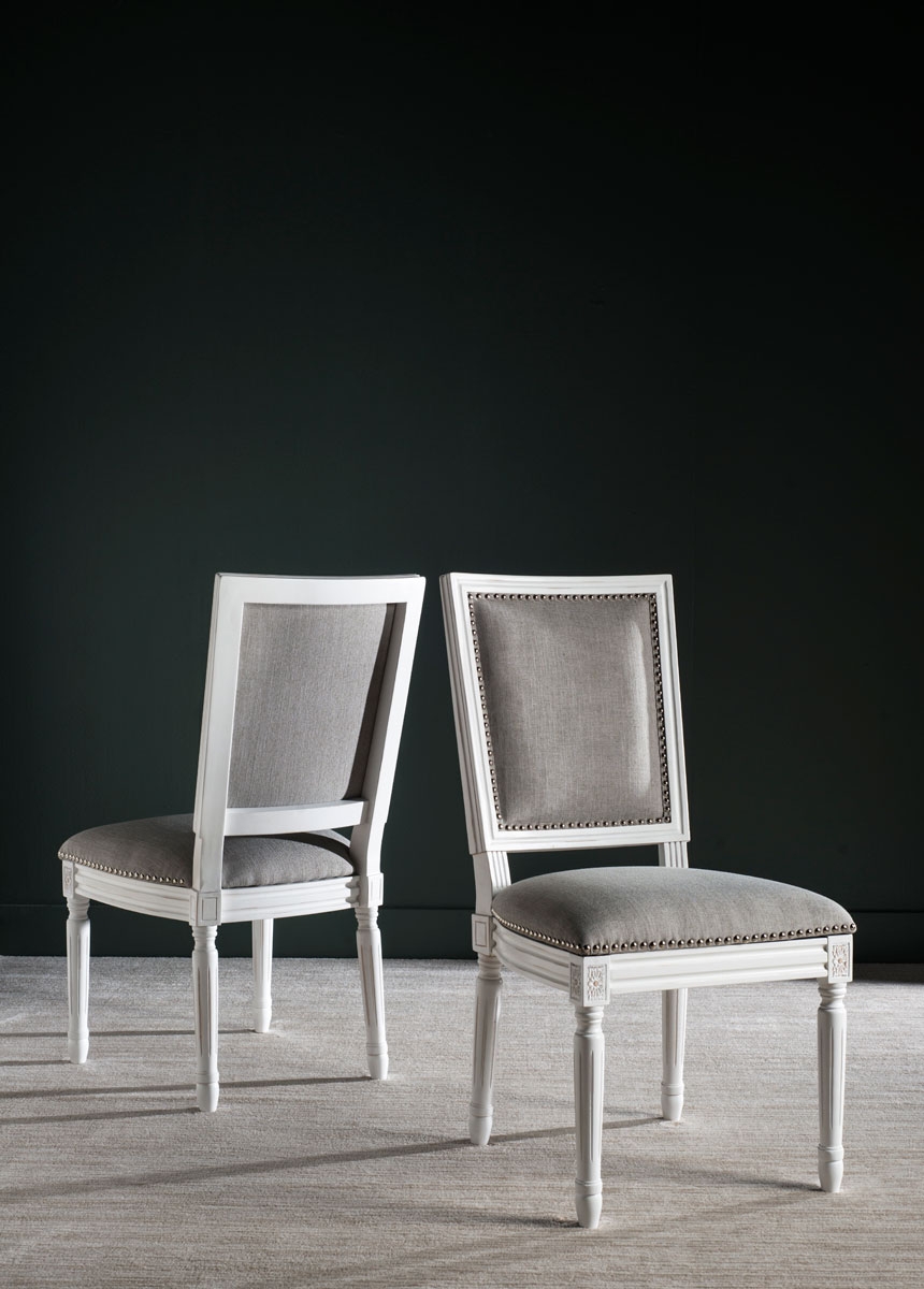 Buchanan 19''H French Brasserie Linen Rect Side Chair (Set of 2) - Silver Nail Heads - Light Grey/Cream - Arlo Home - Image 4