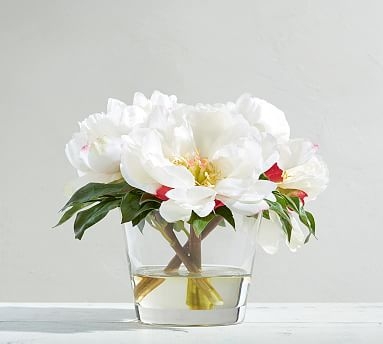 Faux Peony Arrangement in Glass - Image 1