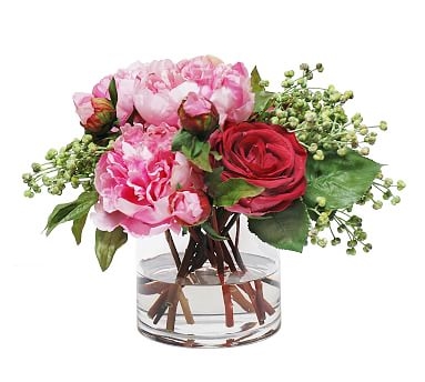 Faux Peony &amp; Rose in Vase - Image 1