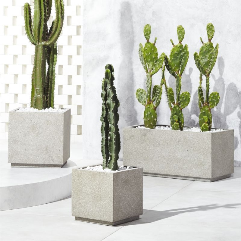 Playa Square Grey Stone Indoor/Outdoor Planter Large - Image 1