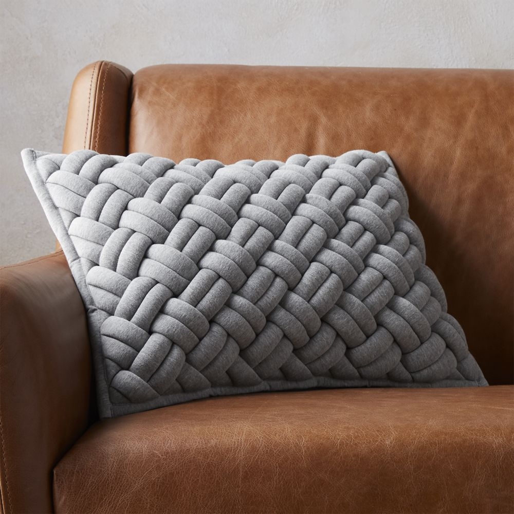 18""x12" jersey interknit grey pillow with feather-down insert - Image 3