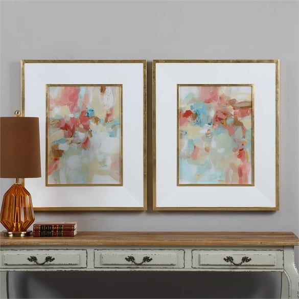 A Touch of Blush and Rosewood Fences - 28 W X 34 H (in) - Gold Frame with Mat - Image 1