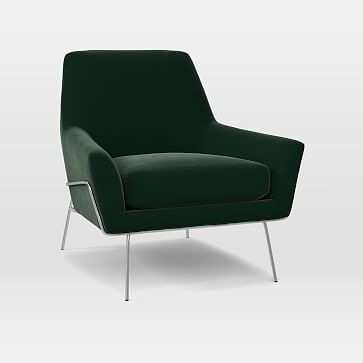 Lucas Wire Base Chair, Astor Velvet, Evergreen, Polished Nickel - Image 1