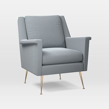 Carlo Mid-Century Chair, Astor Velvet, Steel Blue, Brass - Image 1