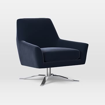 Lucas Swivel Base Chair, Astor Velvet, Ink Blue, Polished Nickel - Image 1