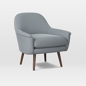 Phoebe Mid-Century Chair, Astor Velvet, Steel Blue, Brass - Image 1